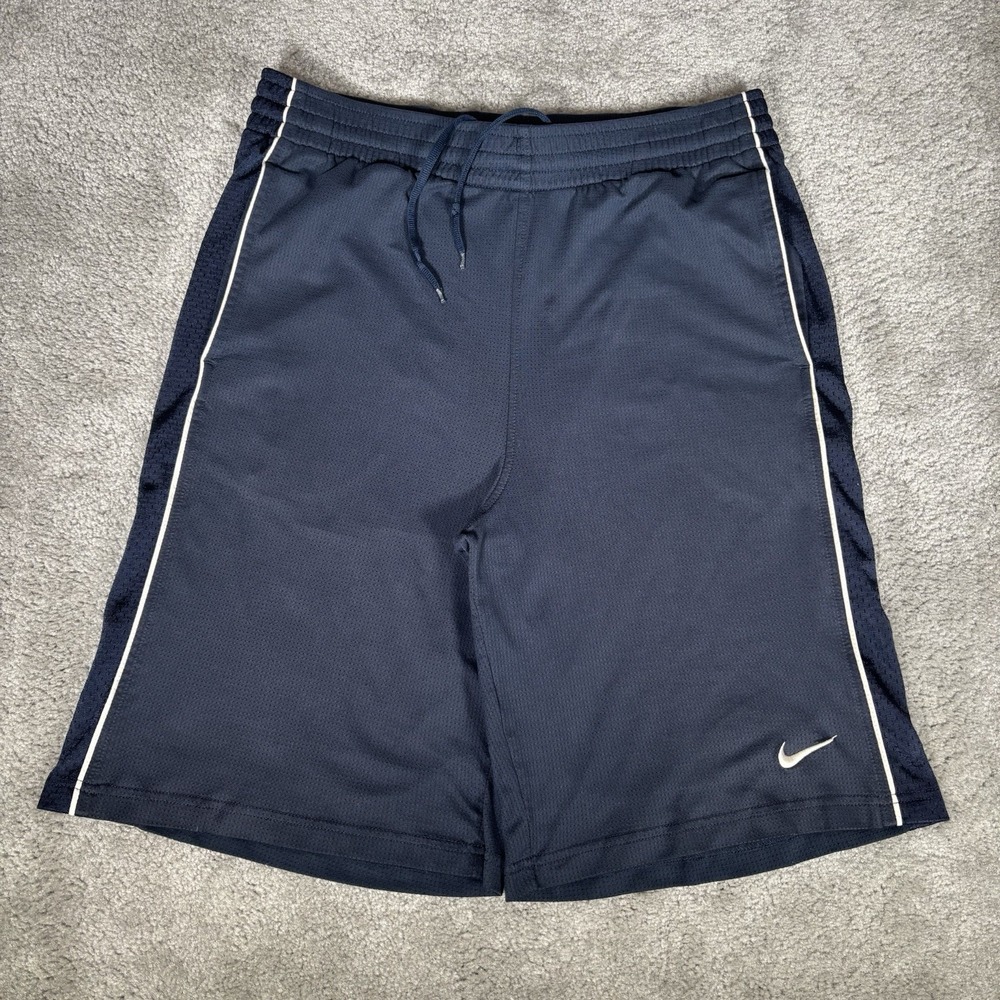 Vintage Nike Shorts Mens L Navy Blue Mesh Baggy Basketball Athletic Gym Y2K